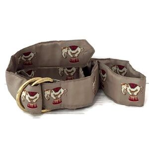 J McLaughlin Vintage Fabric Brass D Ring Belt USA Embroidered Elephants One Size